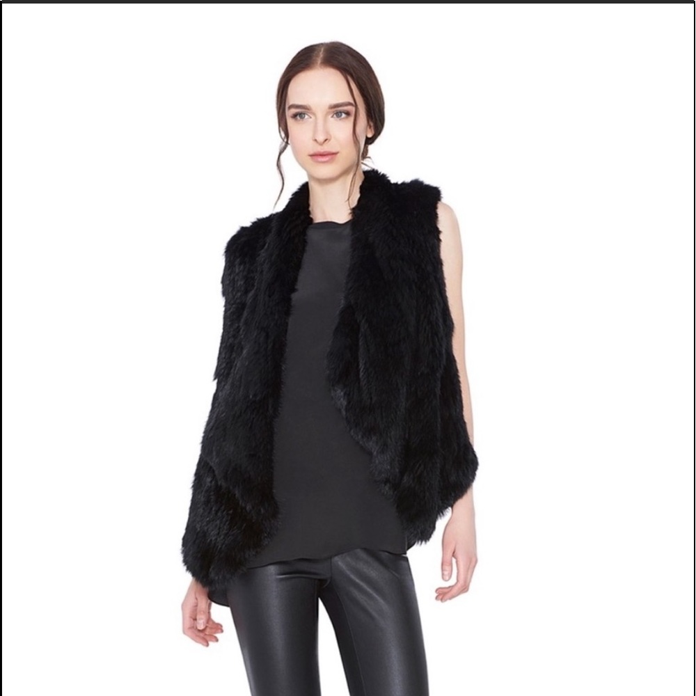 Alice + Olivia “Harriet” cascade fur vest / XS / Black